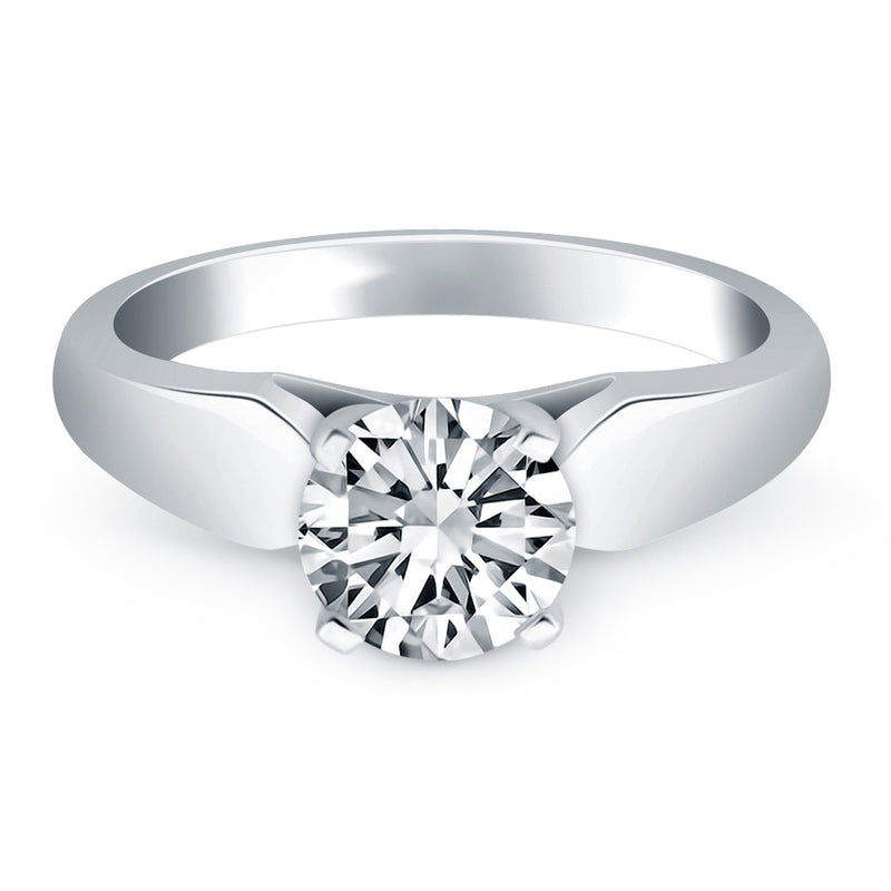 14k White Gold Tapered Cathedral Solitaire Engagement Ring - Premium Rings - Just $3489.99! Shop now at Pulse Designer Fashion