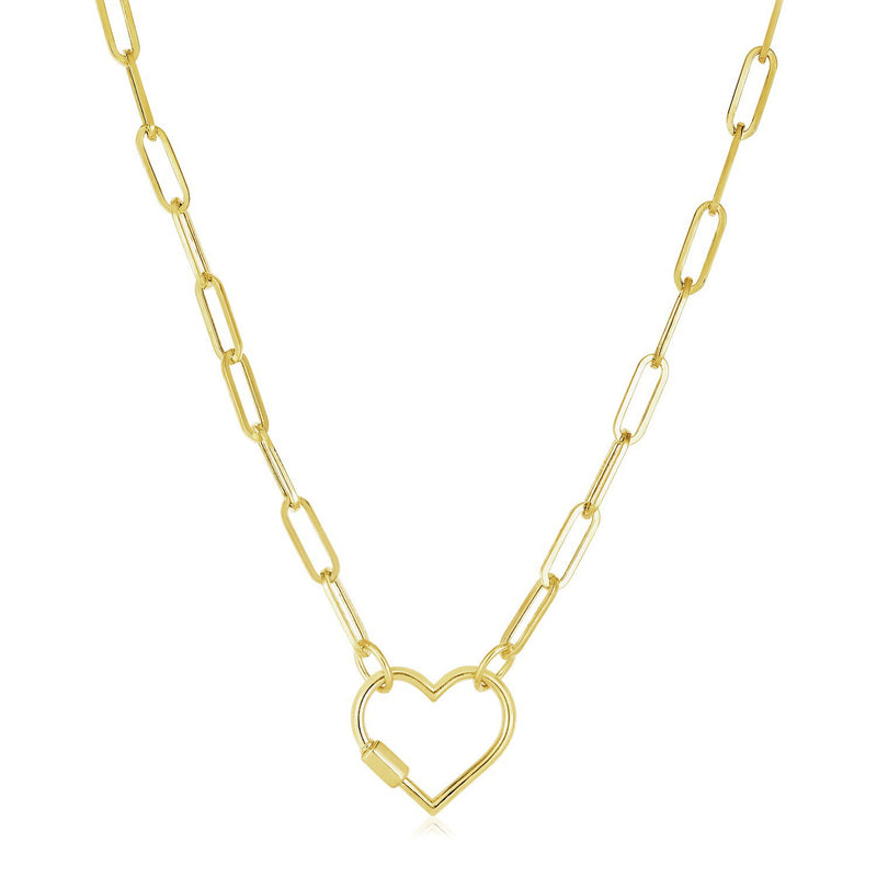 14k Yellow Gold Paperclip Chain Necklace with Heart Carabiner Clasp - Premium Necklaces - Just $766.99! Shop now at Pulse Designer Fashion