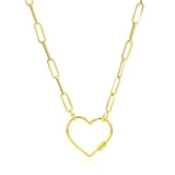 14k Yellow Gold Paperclip Chain Necklace with Heart Carabiner Clasp - Premium Necklaces - Just $766.99! Shop now at Pulse Designer Fashion