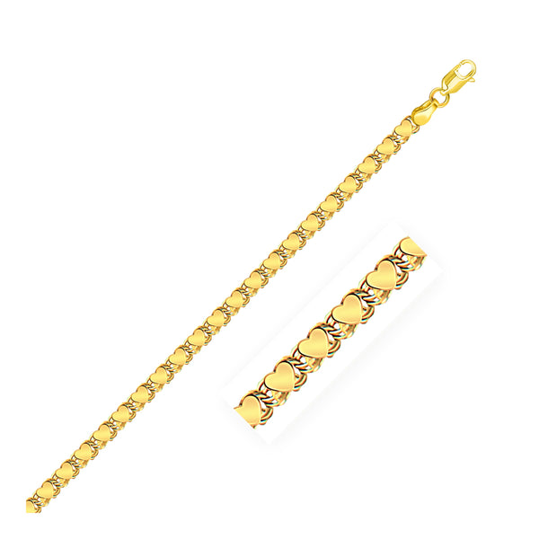 3.3mm 14k Yellow Gold Heart Bracelet - Premium Bracelets - Just $615.99! Shop now at Pulse Designer Fashion