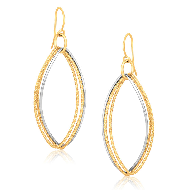 14k Two Tone Gold Textured Triple Oval Shape Drop Earrings - Premium Earrings - Just $449.99! Shop now at Pulse Designer Fashion