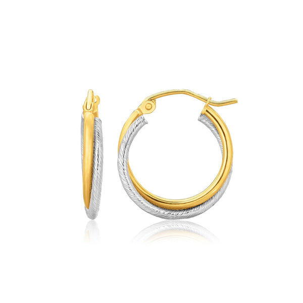 14k Two Tone Gold Double Polished and Textured Hoop Earrings - Premium Earrings - Just $239.99! Shop now at Pulse Designer Fashion