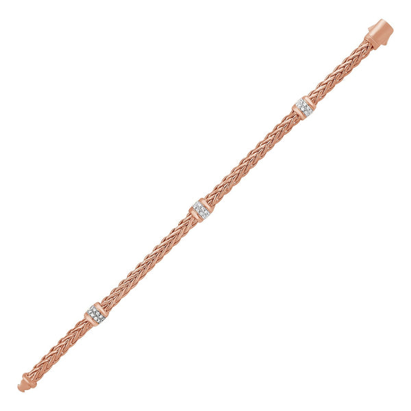 Polished Woven Rope Bracelet with Diamond Accents in 14k Rose Gold - Premium Bracelets - Just $2536.99! Shop now at Pulse Designer Fashion