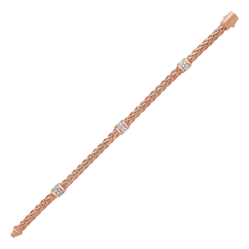 Polished Woven Rope Bracelet with Diamond Accents in 14k Rose Gold - Premium Bracelets - Just $2536.99! Shop now at Pulse Designer Fashion