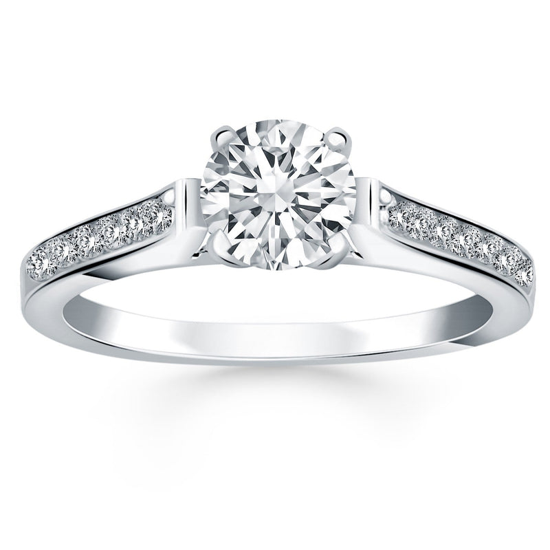 14k White Gold Pave Diamond Cathedral Engagement Ring - Premium Rings - Just $3825.99! Shop now at Pulse Designer Fashion