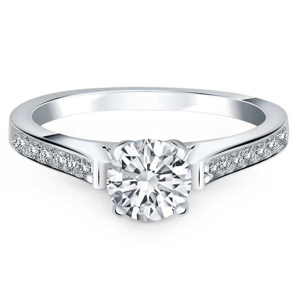 14k White Gold Pave Diamond Cathedral Engagement Ring - Premium Rings - Just $3825.99! Shop now at Pulse Designer Fashion