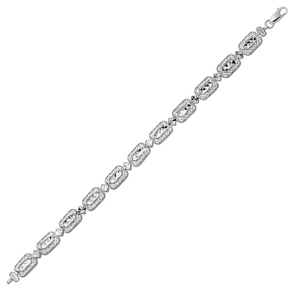 14k White Gold Antique Vintage Look Filigree Rectangular Link Bracelet - Premium Bracelets - Just $1069.99! Shop now at Pulse Designer Fashion