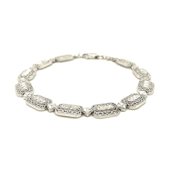 14k White Gold Antique Vintage Look Filigree Rectangular Link Bracelet - Premium Bracelets - Just $1069.99! Shop now at Pulse Designer Fashion