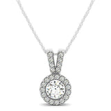 Round Pendant with Split Bail and Diamond Halo in 14k White Gold (3/4 cttw) - Premium Necklaces - Just $3643.99! Shop now at Pulse Designer Fashion