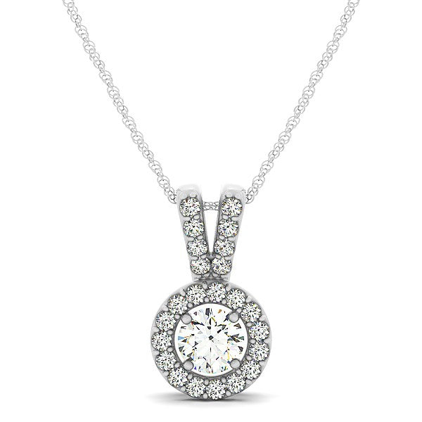 Round Pendant with Split Bail and Diamond Halo in 14k White Gold (3/4 cttw) - Premium Necklaces - Just $3643.99! Shop now at Pulse Designer Fashion