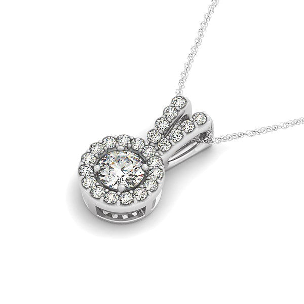 Round Pendant with Split Bail and Diamond Halo in 14k White Gold (3/4 cttw) - Premium Necklaces - Just $3643.99! Shop now at Pulse Designer Fashion