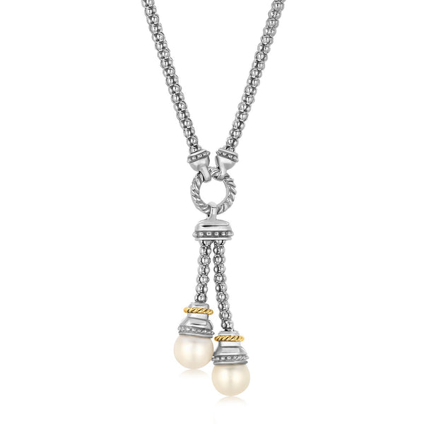 18k Yellow Gold and Sterling Silver Popcorn Style Necklace with Pearl Accents - Premium Necklaces - Just $816.99! Shop now at Pulse Designer Fashion