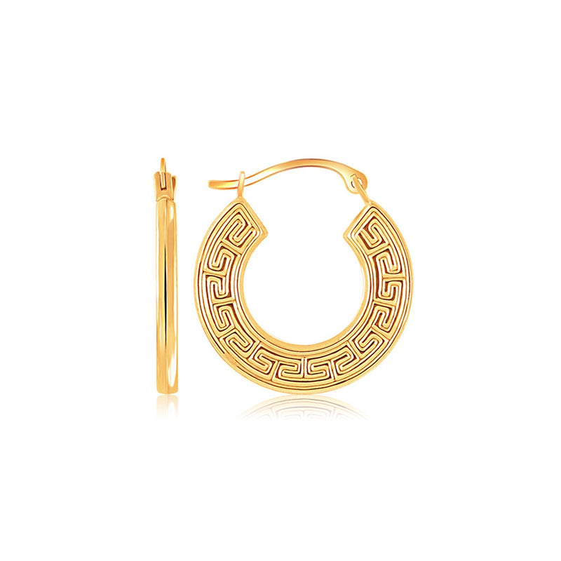 10k Yellow Gold Greek Key Small Hoop Earrings - Premium Earrings - Just $126.99! Shop now at Pulse Designer Fashion