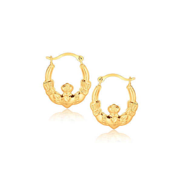 10k Yellow Gold Claddagh Hoop Earrings - Premium Earrings - Just $79.99! Shop now at Pulse Designer Fashion