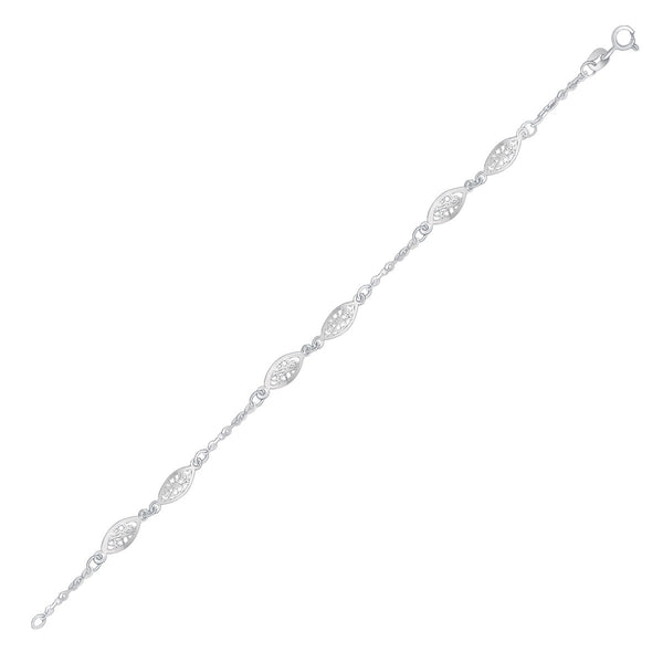 14k White Gold Filigree Marquise Stationed Anklet - Premium Anklets - Just $438.99! Shop now at Pulse Designer Fashion