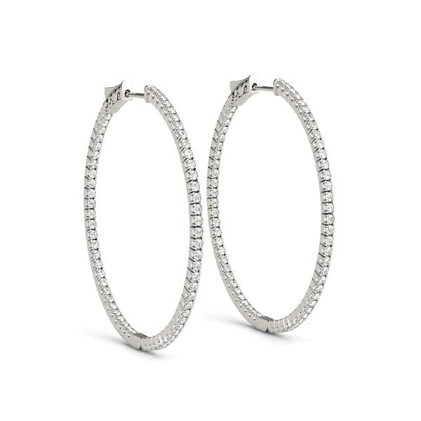 14k White Gold Slim Two Sided Diamond Hoop Earrings (1 1/2 cttw) - Premium Earrings - Just $5014.99! Shop now at Pulse Designer Fashion