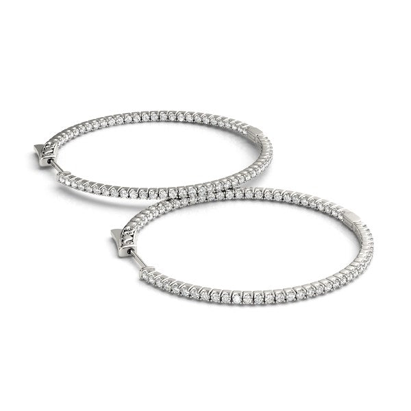 14k White Gold Slim Two Sided Diamond Hoop Earrings (1 1/2 cttw) - Premium Earrings - Just $5014.99! Shop now at Pulse Designer Fashion