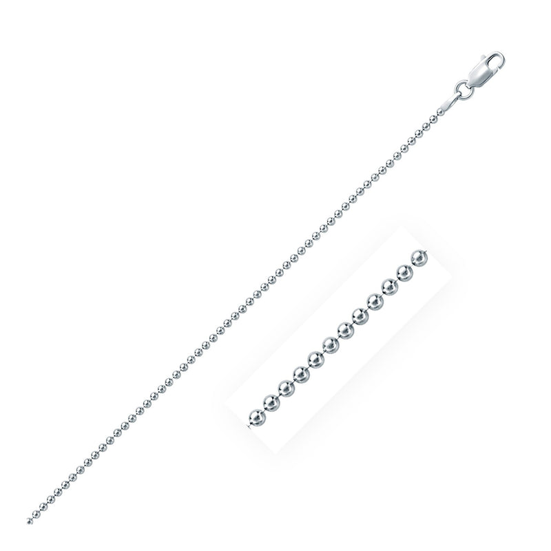 Rhodium Plated 1.8mm Sterling Silver Bead Style Chain - Premium Chains - Just $41.99! Shop now at Pulse Designer Fashion