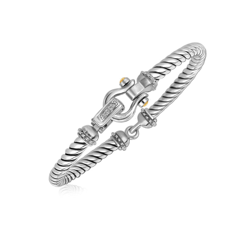 Italian Cable Bracelet with Diamond Accents in 18k Yellow Gold and Sterling Silver (.02 cttw) - Premium Bangles - Just $537.99! Shop now at Pulse Designer Fashion