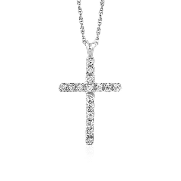 Cross Pendant with Diamonds in Sterling Silver - Premium Pendants - Just $191.99! Shop now at Pulse Designer Fashion