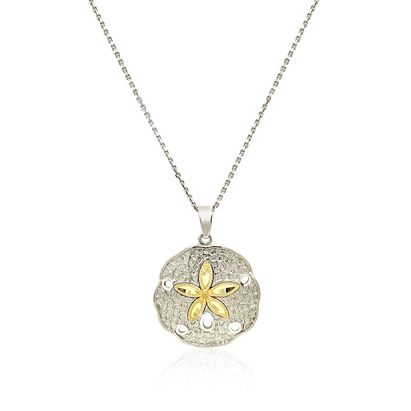 Designer Sterling Silver and 14k Yellow Gold Sand Dollar Pendant - Premium Pendants - Just $325.99! Shop now at Pulse Designer Fashion