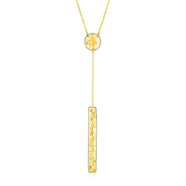 14k Two Tone Gold Lariat Necklace with Textured Circle and Bar - Premium Necklaces - Just $817.99! Shop now at Pulse Designer Fashion