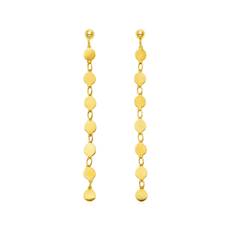 14k Yellow Gold Post Dangle Earrings with Polished Circles - Premium Earrings - Just $209.99! Shop now at Pulse Designer Fashion