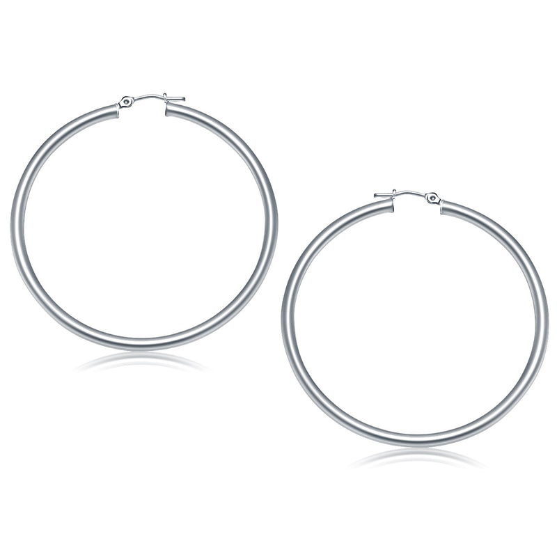 14k White Gold Polished Hoop Earrings (50 mm) - Premium Earrings - Just $598.99! Shop now at Pulse Designer Fashion