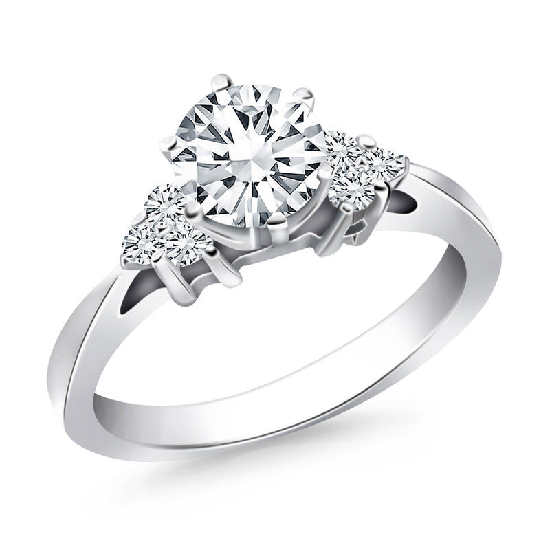 14k White Gold Cathedral Engagement Ring with Side Diamond Clusters - Premium Rings - Just $3623.99! Shop now at Pulse Designer Fashion