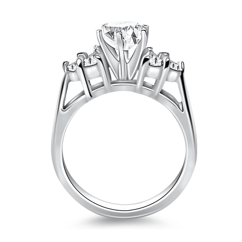 14k White Gold Cathedral Engagement Ring with Side Diamond Clusters - Premium Rings - Just $3623.99! Shop now at Pulse Designer Fashion