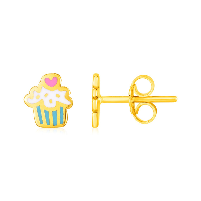 14k Yellow Gold and Enamel Cupcake Stud Earrings - Premium Earrings - Just $280.99! Shop now at Pulse Designer Fashion