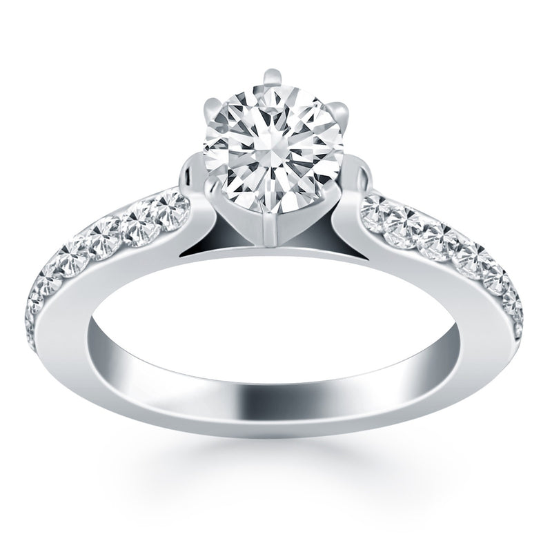 14k White Gold Curved Shank Engagement Ring with Pave Diamonds - Premium Rings - Just $3712.99! Shop now at Pulse Designer Fashion