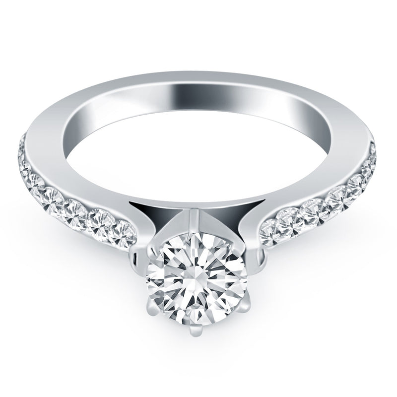 14k White Gold Curved Shank Engagement Ring with Pave Diamonds - Premium Rings - Just $3712.99! Shop now at Pulse Designer Fashion