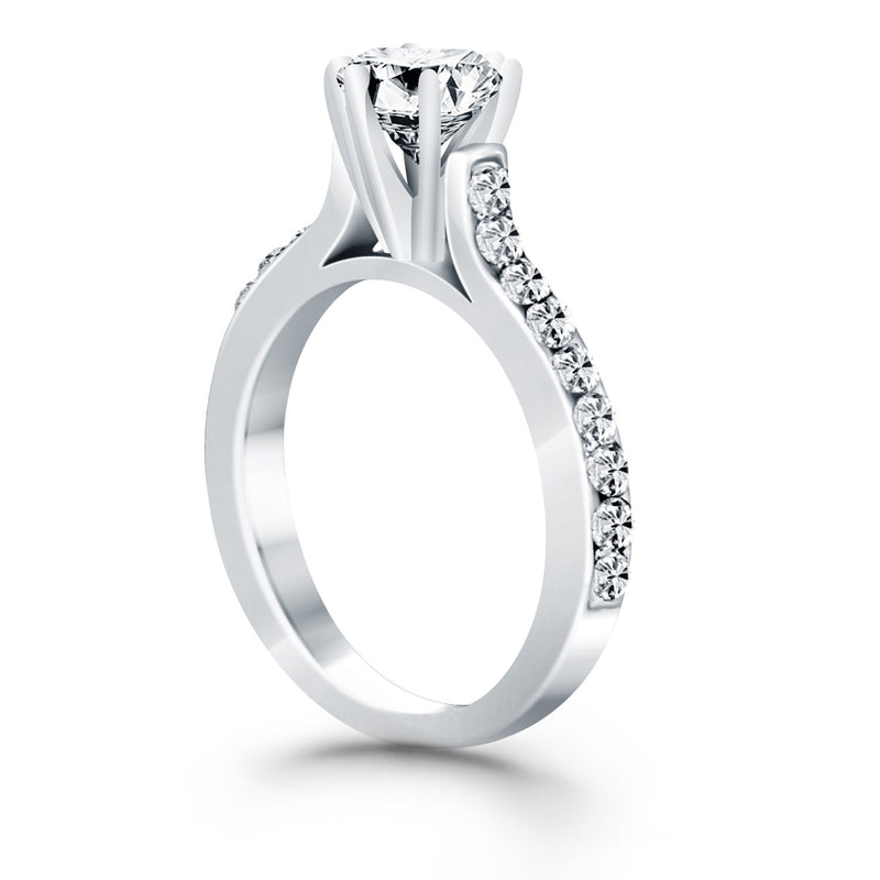 14k White Gold Curved Shank Engagement Ring with Pave Diamonds - Premium Rings - Just $3712.99! Shop now at Pulse Designer Fashion