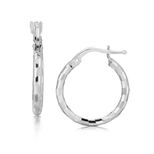 Sterling Silver Rhodium Plated Diamond Cut Small Hoop Earrings (15mm) - Premium Earrings - Just $43.99! Shop now at Pulse Designer Fashion