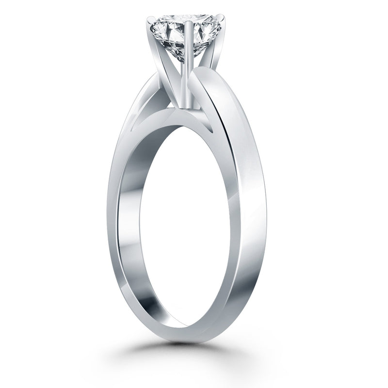 14k White Gold Classic Wide Band Cathedral Solitaire Engagement Ring - Premium Rings - Just $3489.99! Shop now at Pulse Designer Fashion