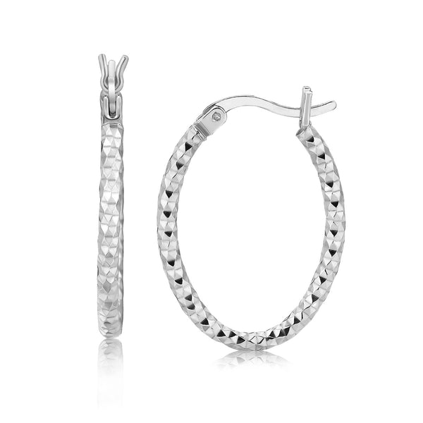 Sterling Silver Hoop Diamond Cut Texture Earrings with Rhodium Plating - Premium Earrings - Just $26.99! Shop now at Pulse Designer Fashion