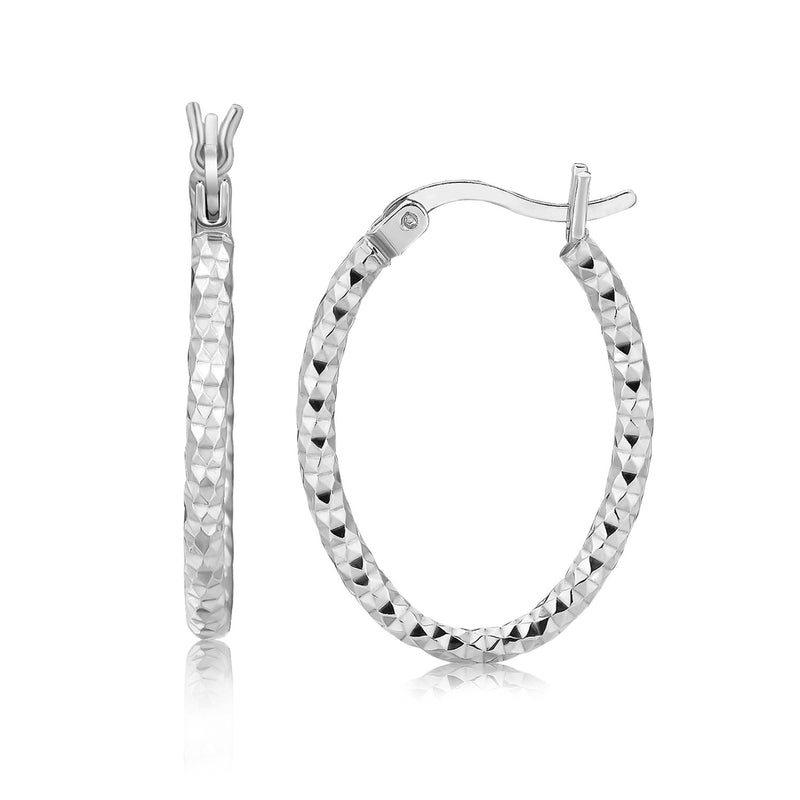 Sterling Silver Hoop Diamond Cut Texture Earrings with Rhodium Plating - Premium Earrings - Just $26.99! Shop now at Pulse Designer Fashion