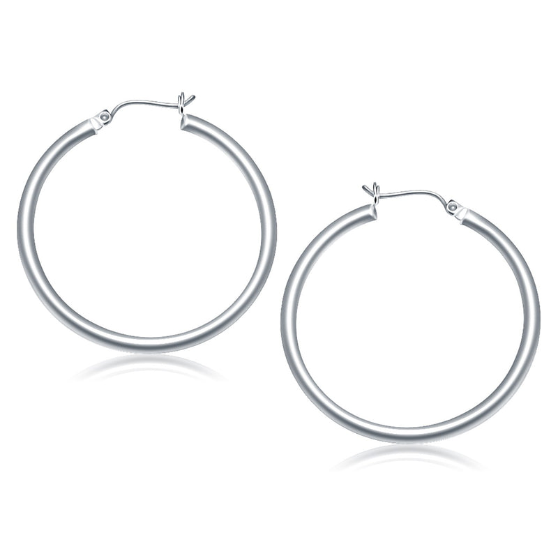 14k White Gold Polished Hoop Earrings (40 mm) - Premium Earrings - Just $517.99! Shop now at Pulse Designer Fashion