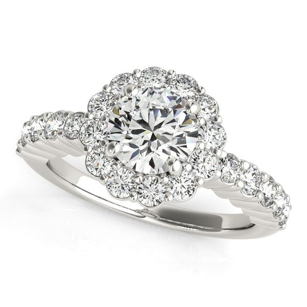 14k White Gold Round Floral Motif Diamond Engagement Ring (1 5/8 cttw) - Premium Rings - Just $7989.99! Shop now at Pulse Designer Fashion