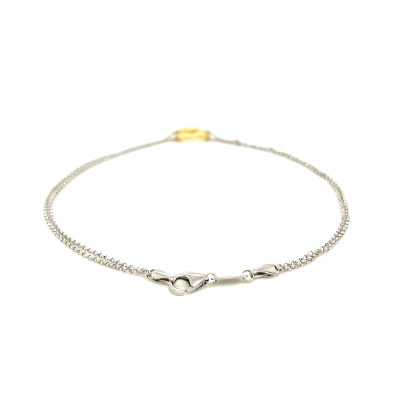 14k Yellow Gold and Sterling Silver Anklet with a Single Open Heart Station - Premium Anklets - Just $177.99! Shop now at Pulse Designer Fashion