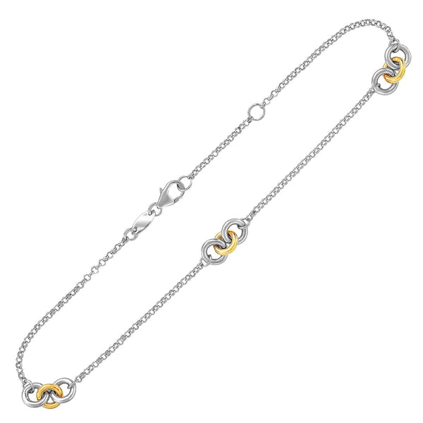 14k Yellow Gold and Sterling Silver Triple Ring Stationed Anklet - Premium Anklets - Just $177.99! Shop now at Pulse Designer Fashion