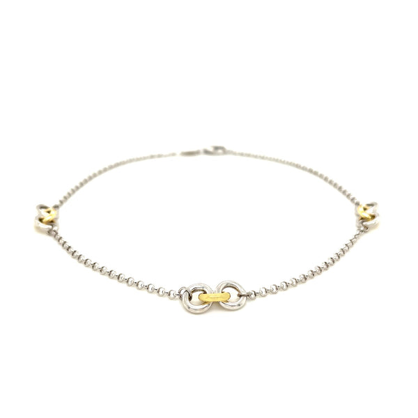 14k Yellow Gold and Sterling Silver Triple Ring Stationed Anklet - Premium Anklets - Just $177.99! Shop now at Pulse Designer Fashion