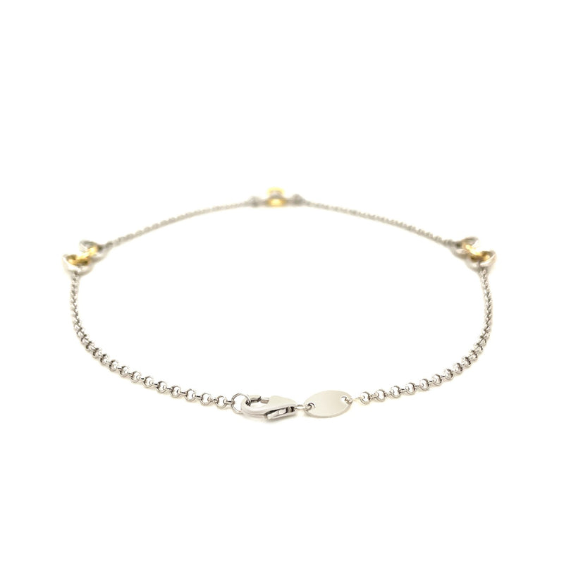 14k Yellow Gold and Sterling Silver Triple Ring Stationed Anklet - Premium Anklets - Just $177.99! Shop now at Pulse Designer Fashion