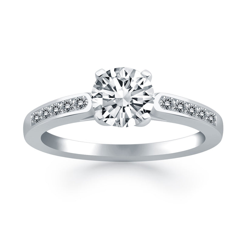 14k White Gold Diamond Channel Cathedral Engagement Ring - Premium Rings - Just $3825.99! Shop now at Pulse Designer Fashion