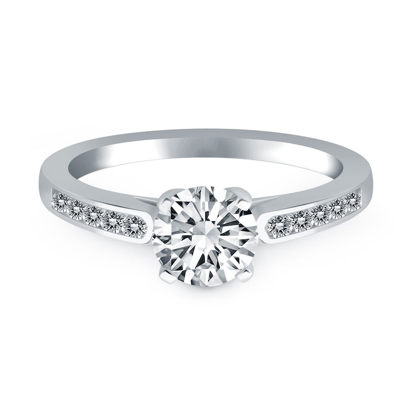 14k White Gold Diamond Channel Cathedral Engagement Ring - Premium Rings - Just $3825.99! Shop now at Pulse Designer Fashion