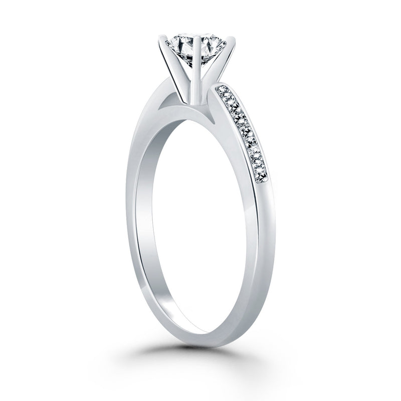 14k White Gold Diamond Channel Cathedral Engagement Ring - Premium Rings - Just $3825.99! Shop now at Pulse Designer Fashion