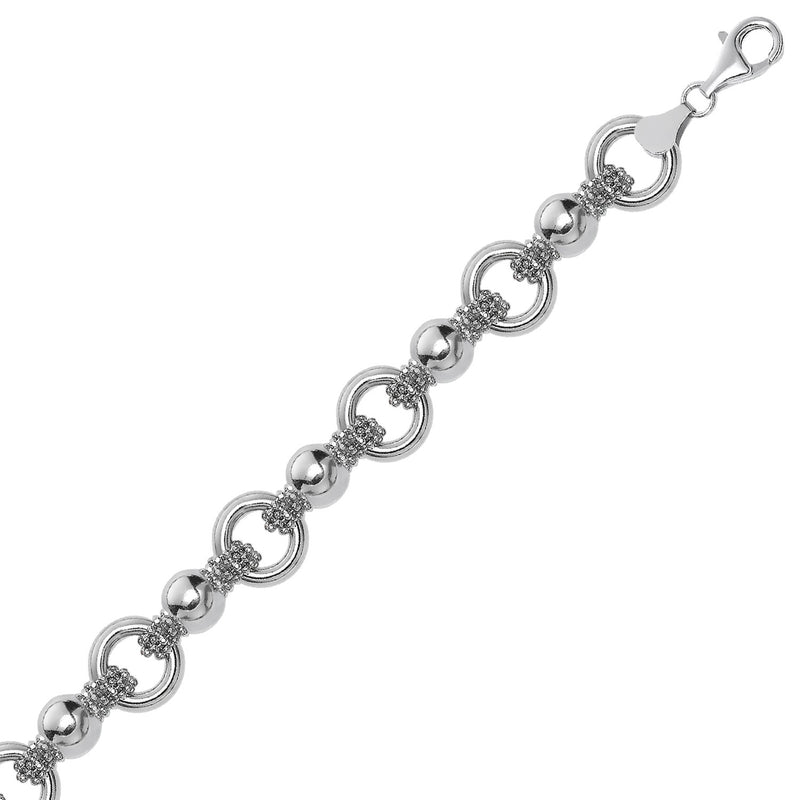 Sterling Silver Multi Strand Bead Chain Bracelet with Rings and Rhodium Plating - Premium Bracelets - Just $173.99! Shop now at Pulse Designer Fashion