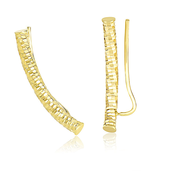 14k Yellow Gold Curved Tube Earrings with Diamond Cuts - Premium Earrings - Just $283.99! Shop now at Pulse Designer Fashion