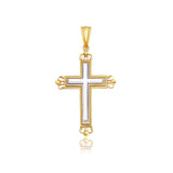 14k Two-Tone Gold Cross Pendant with an Ornate Budded Style - Premium Pendants - Just $408.99! Shop now at Pulse Designer Fashion